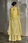 Paulmi And Harsh_Yellow Organza Sequins, Zari Round Neck Floral Woven Kurta Palazzo Set _Online_at_Aza_Fashions