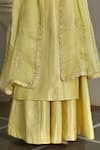 Paulmi And Harsh_Yellow Organza Sequins, Zari Round Neck Floral Woven Kurta Palazzo Set _at_Aza_Fashions