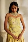 Paulmi And Harsh_Yellow Jacquard Sequins, Embroidery, Zari Sweetheart Zardozi Corset And Skirt Set _at_Aza_Fashions