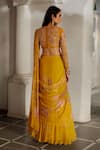 Paulmi And Harsh_Yellow Chiffon, Organza Sequins, Botanical Print Pre-draped Saree With Blouse _Online_at_Aza_Fashions