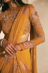 Paulmi And Harsh_Yellow Chiffon, Organza Sequins, Botanical Print Pre-draped Saree With Blouse _at_Aza_Fashions