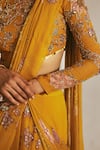 Buy_Paulmi And Harsh_Yellow Chiffon, Organza Sequins, Botanical Print Pre-draped Saree With Blouse 