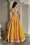 Shop_Paulmi And Harsh_Yellow Shantoon, Organza Embroidery, Sequins, Florette Print 16 Kali Lehenga Set _at_Aza_Fashions