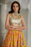 Paulmi And Harsh_Yellow Shantoon, Organza Embroidery, Sequins, Florette Print 16 Kali Lehenga Set _at_Aza_Fashions