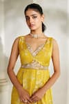 Buy_Paulmi And Harsh_Yellow Jacquard, Shantoon, Net Embroidery V-neck, Scoop Floral Woven Jumpsuit _Online_at_Aza_Fashions