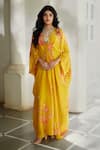 Buy Paulmi And Harsh Yellow Silk Organza Sequins, Tassels V-neck Garden Print Kaftan at Aza Fashions Buy_Paulmi And Harsh_Yellow Silk Organza Sequins, Tassels V-neck Garden Print Kaftan _at_Aza_Fashions