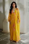 Buy Paulmi And Harsh Yellow Silk Organza Sequins, Tassels V-neck Garden Print Kaftan Online at Aza Fashions Buy_Paulmi And Harsh_Yellow Silk Organza Sequins, Tassels V-neck Garden Print Kaftan _Online_at_Aza_Fashions