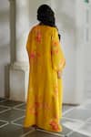 Shop Paulmi And Harsh Yellow Silk Organza Sequins, Tassels V-neck Garden Print Kaftan at Aza Fashions Shop_Paulmi And Harsh_Yellow Silk Organza Sequins, Tassels V-neck Garden Print Kaftan _at_Aza_Fashions