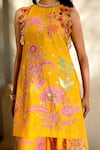 Paulmi And Harsh_Yellow Sequins, Tassels, Embroidery Round Neck Garden Print Kurta And Palazzo Set _Online_at_Aza_Fashions