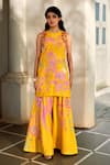 Buy_Paulmi And Harsh_Yellow Sequins, Tassels, Embroidery Round Neck Garden Print Kurta And Palazzo Set _at_Aza_Fashions