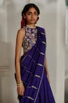 Shop_Paulmi And Harsh_Purple Silk, Shantoon Embroidery, Tassels High Neck Saree With Blouse _Online_at_Aza_Fashions