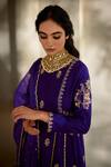 Shop_Paulmi And Harsh_Purple Organza Embroidery, Sequins Round Neck Zardozi Anarkali Set _Online_at_Aza_Fashions
