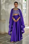 Buy_Paulmi And Harsh_Purple Embroidery, Tassels Sweetheart , Open Cape Palazzo Set _at_Aza_Fashions