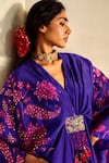 Paulmi And Harsh Purple Silk Organza, Net Sequins, Tassels V-neck Floral Print Kaftan Online at Aza Fashions Paulmi And Harsh_Purple Silk Organza, Net Sequins, Tassels V-neck Floral Print Kaftan _Online_at_Aza_Fashions