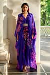 Buy Paulmi And Harsh Purple Silk Organza, Net Sequins, Tassels V-neck Floral Print Kaftan at Aza Fashions Buy_Paulmi And Harsh_Purple Silk Organza, Net Sequins, Tassels V-neck Floral Print Kaftan _at_Aza_Fashions