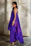 Paulmi And Harsh_Purple Silk Organza One Shoulder Asymmetric Printed Kurta And Pant Set _Online_at_Aza_Fashions
