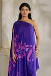 Buy_Paulmi And Harsh_Purple Silk Organza One Shoulder Asymmetric Printed Kurta And Pant Set _Online_at_Aza_Fashions