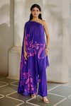 Buy_Paulmi And Harsh_Purple Silk Organza One Shoulder Asymmetric Printed Kurta And Pant Set _at_Aza_Fashions