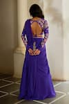 Shop_Paulmi And Harsh_Purple Chiffon Embroidery, Tassels V-neck, Ruffle Pre-draped Saree With Blouse _at_Aza_Fashions