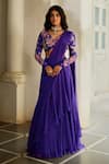 Buy_Paulmi And Harsh_Purple Chiffon Embroidery, Tassels V-neck, Ruffle Pre-draped Saree With Blouse _at_Aza_Fashions