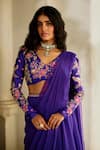 Paulmi And Harsh_Purple Chiffon Embroidery, Tassels V-neck, Ruffle Pre-draped Saree With Blouse _Online_at_Aza_Fashions