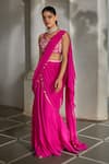 Buy_Paulmi And Harsh_Pink Georgette Embroidery, Sequins, Tassels Pre-draped Saree With Blouse _Online_at_Aza_Fashions