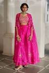 Buy_Paulmi And Harsh_Pink Chinon, Organza Embroidery, Zari Sweetheart Neck, Floral Cape Palazzo Set _at_Aza_Fashions