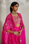 Buy_Paulmi And Harsh_Pink Chinon, Organza Embroidery, Zari Sweetheart Neck, Floral Cape Palazzo Set _Online_at_Aza_Fashions