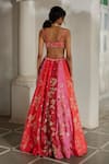 Shop_Paulmi And Harsh_Pink Organza Sequins, Embroidery, Zari, Lace Botanical Print And Lehenga Set _at_Aza_Fashions