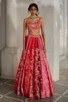 Paulmi And Harsh_Pink Organza Sequins, Embroidery, Zari, Lace Botanical Print And Lehenga Set _Online_at_Aza_Fashions
