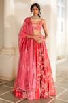 Buy_Paulmi And Harsh_Pink Organza Sequins, Embroidery, Zari, Lace Botanical Print And Lehenga Set _at_Aza_Fashions