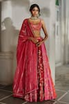 Buy_Paulmi And Harsh_Pink Organza Sequins, Embroidery, Zari, Lace Botanical Print And Lehenga Set _Online_at_Aza_Fashions
