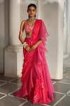 Buy_Paulmi And Harsh_Red Georgette Embroidery, Metallic Printed Pre-stitched Saree With Blouse _at_Aza_Fashions