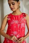 Buy_Paulmi And Harsh_Red Sequins, Tassels Round Neck Floral Print Kurta And Palazzo Set _Online_at_Aza_Fashions