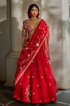 Paulmi And Harsh_Red Organza Embroidery, Zari, Tassels V-neck Zardozi Hand Lehenga Set _at_Aza_Fashions