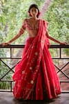 Buy_Paulmi And Harsh_Red Organza Embroidery, Zari, Tassels V-neck Zardozi Hand Lehenga Set _at_Aza_Fashions
