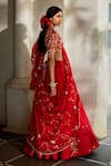 Buy_Paulmi And Harsh_Red Organza Embroidery, Zari, Tassels V-neck Zardozi Hand Lehenga Set 
