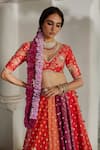Shop_Paulmi And Harsh_Red Shantoon, Organza Sequins, Embroidery, Zari Colorblock 16 Kali Lehenga Set _Online_at_Aza_Fashions