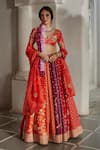 Buy_Paulmi And Harsh_Red Shantoon, Organza Sequins, Embroidery, Zari Colorblock 16 Kali Lehenga Set _at_Aza_Fashions