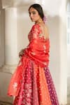 Shop_Paulmi And Harsh_Red Shantoon, Organza Sequins, Embroidery, Zari Colorblock 16 Kali Lehenga Set 