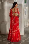 Paulmi And Harsh_Red Chiffon Embroidery, Tassels, Flower Print Pre-draped Saree With Blouse _Online_at_Aza_Fashions