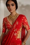 Shop_Paulmi And Harsh_Red Chiffon Embroidery, Tassels, Flower Print Pre-draped Saree With Blouse _Online_at_Aza_Fashions