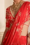 Paulmi And Harsh_Red Chiffon Embroidery, Tassels, Flower Print Pre-draped Saree With Blouse _at_Aza_Fashions