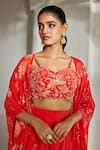 Shop_Paulmi And Harsh_Red Georgette Embroidery, Sequins Sweetheart Neck, Printed Jacket Palazzo Set _Online_at_Aza_Fashions