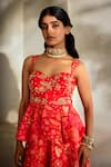 Paulmi And Harsh_Red Embroidery Sweetheart Neck Printed Peplum Top With Palazzo _Online_at_Aza_Fashions