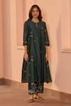 Vaayu Green Muslin, Cotton Applique, Embroidery Round Jade Kurta And Pant Co-ord Set Online at Aza Fashions Vaayu_Green Muslin, Cotton Applique, Embroidery Round Jade Kurta And Pant Co-ord Set _Online_at_Aza_Fashions