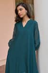 Shop Vaayu Green Muslin, Cotton Applique V-neck Jade Dress Online at Aza Fashions Shop_Vaayu_Green Muslin, Cotton Applique V-neck Jade Dress _Online_at_Aza_Fashions