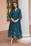 Buy Vaayu Green Muslin, Cotton Applique V-neck Jade Dress at Aza Fashions Buy_Vaayu_Green Muslin, Cotton Applique V-neck Jade Dress _at_Aza_Fashions