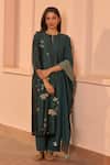 Buy Vaayu Green Silk Applique, Embroidery, Tassels Round Neck, Split Jade Kurta Set at Aza Fashions Buy_Vaayu_Green Silk Applique, Embroidery, Tassels Round Neck, Split Jade Kurta Set _at_Aza_Fashions