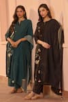 Shop Vaayu Green Silk Applique, Embroidery, Tassels Round Neck, Split Jade Kurta Set Online at Aza Fashions Shop_Vaayu_Green Silk Applique, Embroidery, Tassels Round Neck, Split Jade Kurta Set _Online_at_Aza_Fashions
